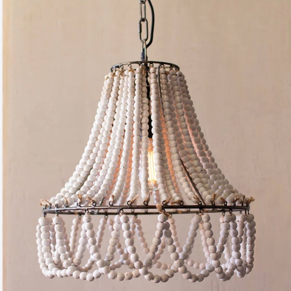 White Beaded Chandelier Pendant Light Boho Style